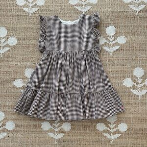 Pink Chicken Brown Gingham Girls Dress